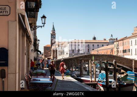Scene along the Vena Canal in Chioggia, Venetian Lagoon, Italy Stock Photo
