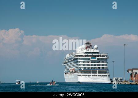 The cruise ship Viking docked at Chioggia Port, in the Venetian Lagoon, Italy Stock Photo