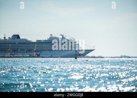 The cruise ship Viking docked at Chioggia Port, in the Venetian Lagoon, Italy Stock Photo