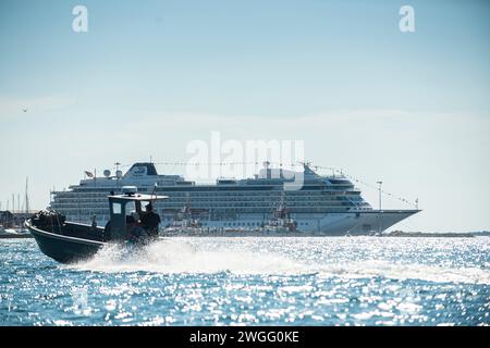 The cruise ship Viking docked at Chioggia Port, in the Venetian Lagoon, Italy Stock Photo