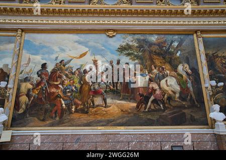 Versailles palace, Versailles,  France, 08.18.2023, painting of The Battle of Bouvines was fought on 27 July 1214 near the town of Bouvines in the Cou Stock Photo