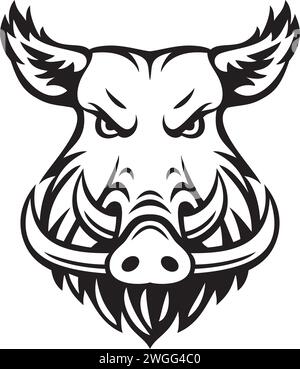 Wild Boar Face Black and White. Vector Illustration. Stock Vector