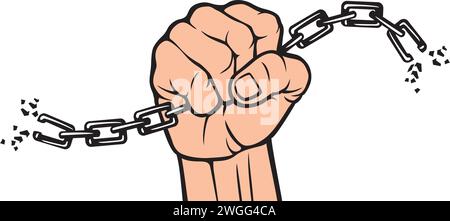 Human Hand and Breaking Chain Color. Vector Illustration. Stock Vector
