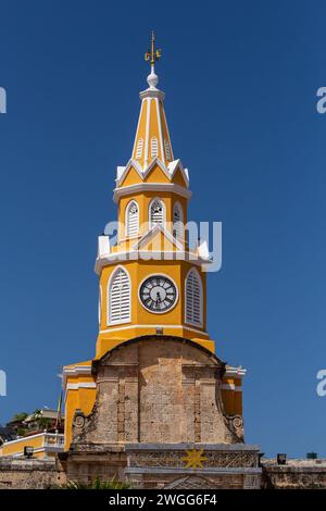 Puerta del Reloj, Torre del Reloj or Boca del Puente, main city gate of the historic center of Cartagena de Indias, in Colombia. Original entrance of Stock Photo