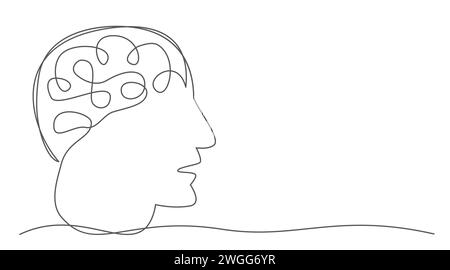 Brain One line drawing isolated on white background Stock Vector