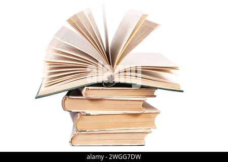 stack of old books isolated on white background Stock Photo