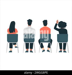 four students sit on chairs, from the back. Stock Vector