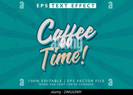 Coffee Time logo editable text effect in 3D vintage style premium vector Stock Vector