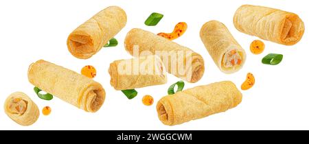 Traditional fried spring rolls isolated on white background Stock Photo