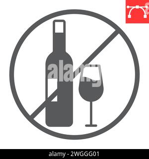 No alcohol glyph icon, Ramadan and prohibition, no drinking vector icon, vector graphics, editable stroke solid sign, eps 10. Stock Vector