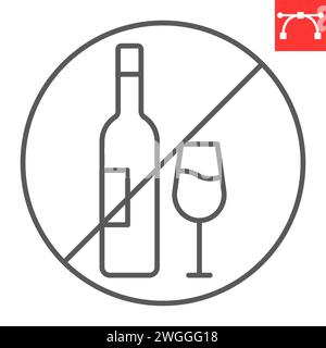 No alcohol line icon, Ramadan and prohibition, no drinking vector icon, vector graphics, editable stroke outline sign, eps 10. Stock Vector