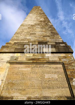 The Somers Memorial obelisk above Eastnor Deer Park in the Malvern Hills near Ledbury Herefordshire UK Stock Photo