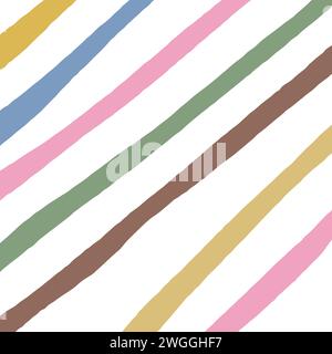 Retro dull dirty colors diagonal stripes vector pattern. Hand drawn doodle geometric abstract stripped background Stock Vector