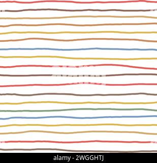 Retro colors horizontal stripes vector. Hand drawn doodle geometric abstract stripped background. pale modern color palette on white background Stock Vector