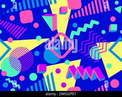 Geometric seamless pattern with memphis elements in 80s style. Colorful geometric pattern. Design of promotional products, wrapping paper and printing Stock Vector