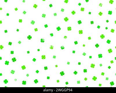 Shamrock seamless pattern for St. Patrick's Day. Green clover leaves on white background. Trefoil and four-leaf clover is a symbol of good luck. Desig Stock Vector