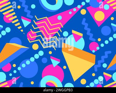 Geometric seamless pattern with memphis elements in 80s style. Colorful geometric pattern. Design of promotional products, wrapping paper and printing Stock Vector