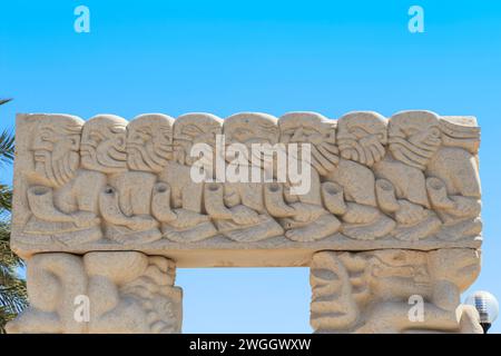 TEL AVIV, ISRAEL - SEPTEMBER 17, 2017: It is a fragment of the carving 'Taking Jericho' on the arch of the Gate of Faith in the Abrasha Park, Jaffa. Stock Photo