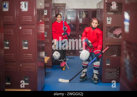 Hockey Girls in their Locker Rooms Stock Photo