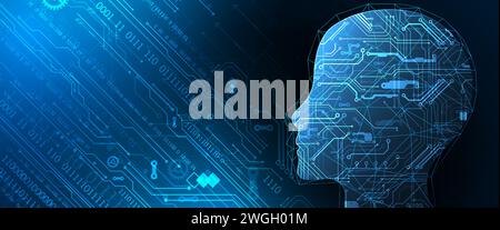 Artificial Intelligence. Technical background with a silhouette of a man. Big data concept. Machine cyber mind. Stock Vector