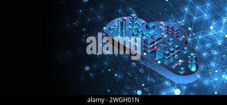 Cloud computing concept. Abstract connection technology background. Hand drawn vector. Stock Vector
