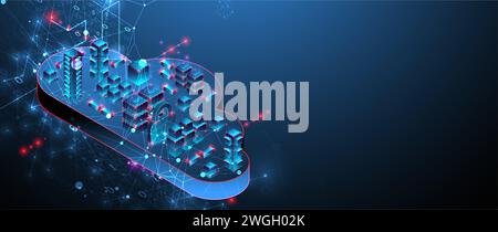 Cloud computing concept. Abstract connection technology background. Hand drawn vector. Stock Vector