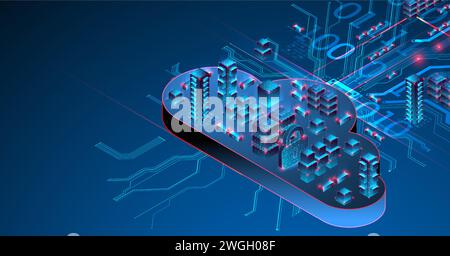 Cloud computing concept. Abstract connection technology background. Hand drawn vector. Stock Vector