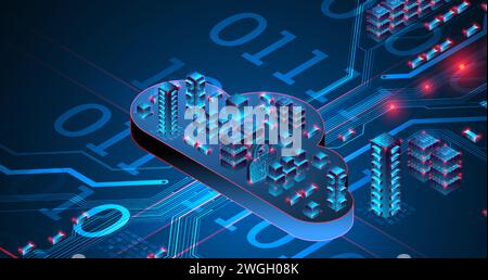 Cloud computing concept. Abstract connection technology background. Hand drawn vector. Stock Vector