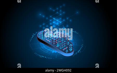 Cloud computing concept. Abstract connection technology background. Hand drawn vector. Stock Vector