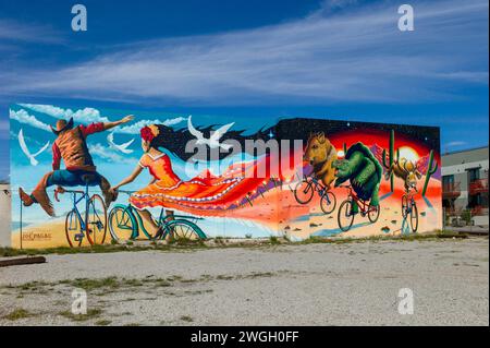 Bright colorful wall mural in downtown Tucson, AZ Stock Photo