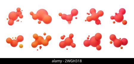 Red 3D morphing balls. Liquid blobs like lava lamp. Fluid 3D metaballs. Colorful vector illustration for cards, posters, advertising, flyers. Isolated Stock Vector