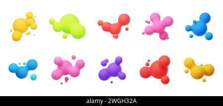 Colorful 3D morphing balls. Liquid blobs like lava lamp. Fluid 3D metaballs. Bright vector illustration for cards, posters, advertising, flyers. Isola Stock Vector