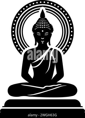 Buddha statue silhouette monochrome clip art. Vector illustration Stock Vector