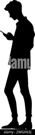 Silhouette of a Teenager using a smartphone. Flat vector illustration Stock Vector