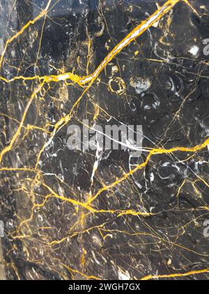 black marble block with yellow veins Stock Photo