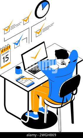 Completed task concept. Happy man joy at done work tasks on computer ...