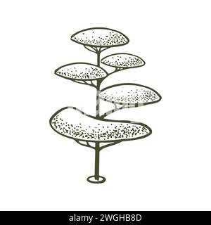 Sketch of topiary conifers. Sheared thuja sphere. Geometric trees for advertising and landscape design. Isolated on white background. Vector Stock Vector