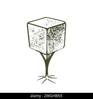 Sketch of topiary conifers. Sheared thuja sphere. Geometric trees for advertising and landscape design. Isolated on white background. Vector Stock Vector