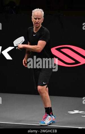 Hollywood FL, USA. 04th Feb, 2024. John McEnroe plays during The Pickleball Slam 2 at Hard Rock Live held at the Seminole Hard Rock Hotel & Casino on February 4, 2024 in Hollywood, Florida. Credit: Mpi04/Media Punch/Alamy Live News Stock Photo