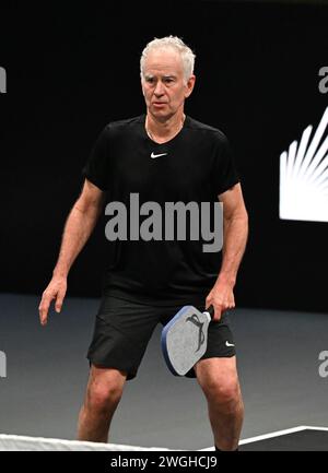 Hollywood FL, USA. 04th Feb, 2024. John McEnroe plays during The Pickleball Slam 2 at Hard Rock Live held at the Seminole Hard Rock Hotel & Casino on February 4, 2024 in Hollywood, Florida. Credit: Mpi04/Media Punch/Alamy Live News Stock Photo