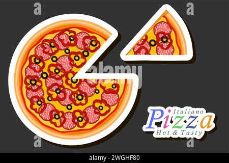 Illustration on theme big hot tasty pizza to pizzeria menu, Italian pizza consisting of various ingredients such as crispy baked dough, red tomato, Ge Stock Vector