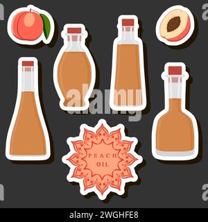 Illustration on theme big set different types liquid oil, bottle various size, collection meal oil for organic health beverage in bottle, oil in exclu Stock Vector
