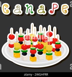 Illustration on theme big set various types beautiful tasty canape Stock Vector