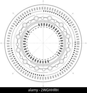 Mechanical scheme, drawing with circles and geometric parts of mechanism. Stock Vector