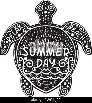 Sea turtle, summer day inscription	. Stock Vector
