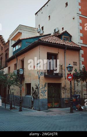 small house in a corner of the center of Madrid in Spain on September 21, 2021 Stock Photo