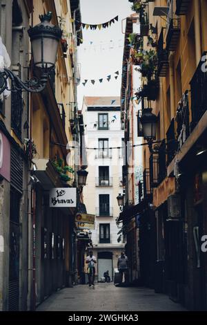 narrow and decorated street in the center of Madrid in Spain on September 21, 2021 Stock Photo
