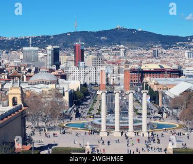 Plaza de España and Venetian columns in Barcelona in Catalonia, Spain, on May 25, 2023 Stock Photo