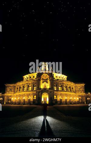 Semperoper by night, Dresden, Free State of Saxony, Germany Stock Photo