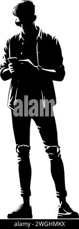 Young man using a smartphone silhouette. Vector illustration Stock Vector